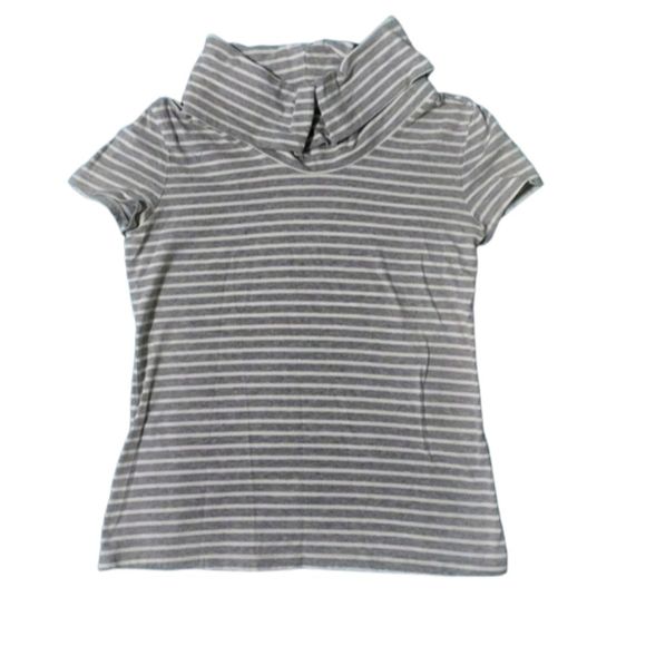 Ann Taylor Gray & White Striped Short Sleeve Cowl Neck Top Size M - Picture 1 of 5